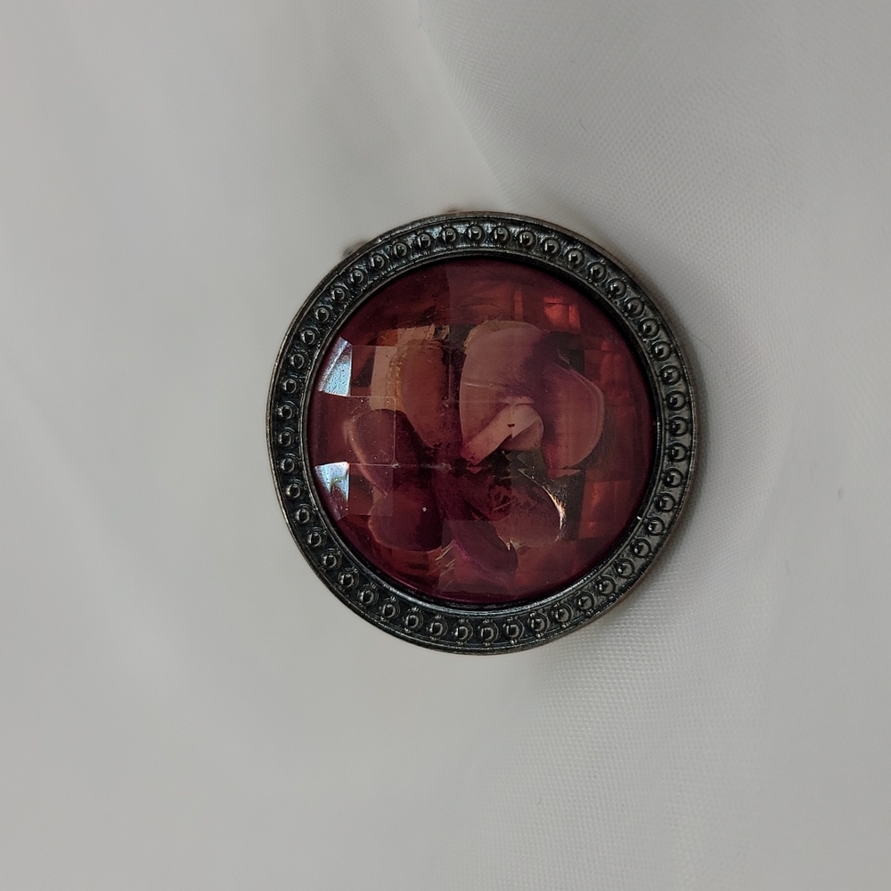 Large Round Stretch Costume Jewelry Fashion Ring Plastic Faux Flower Silver Tone